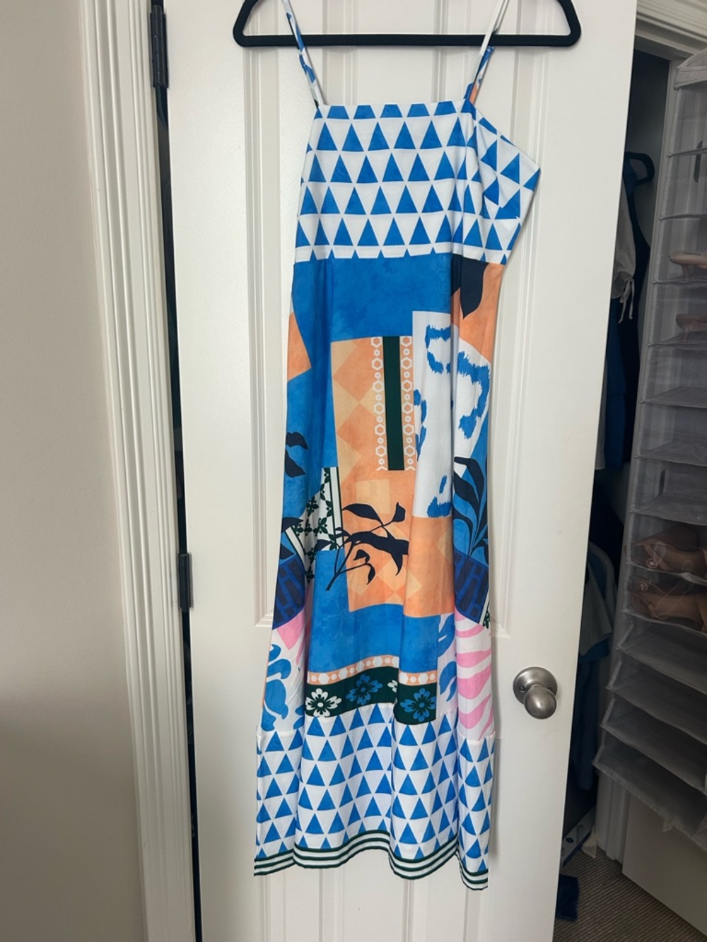 Patterned Sleeveless Maxi Dress in Blue, Orange, Pink